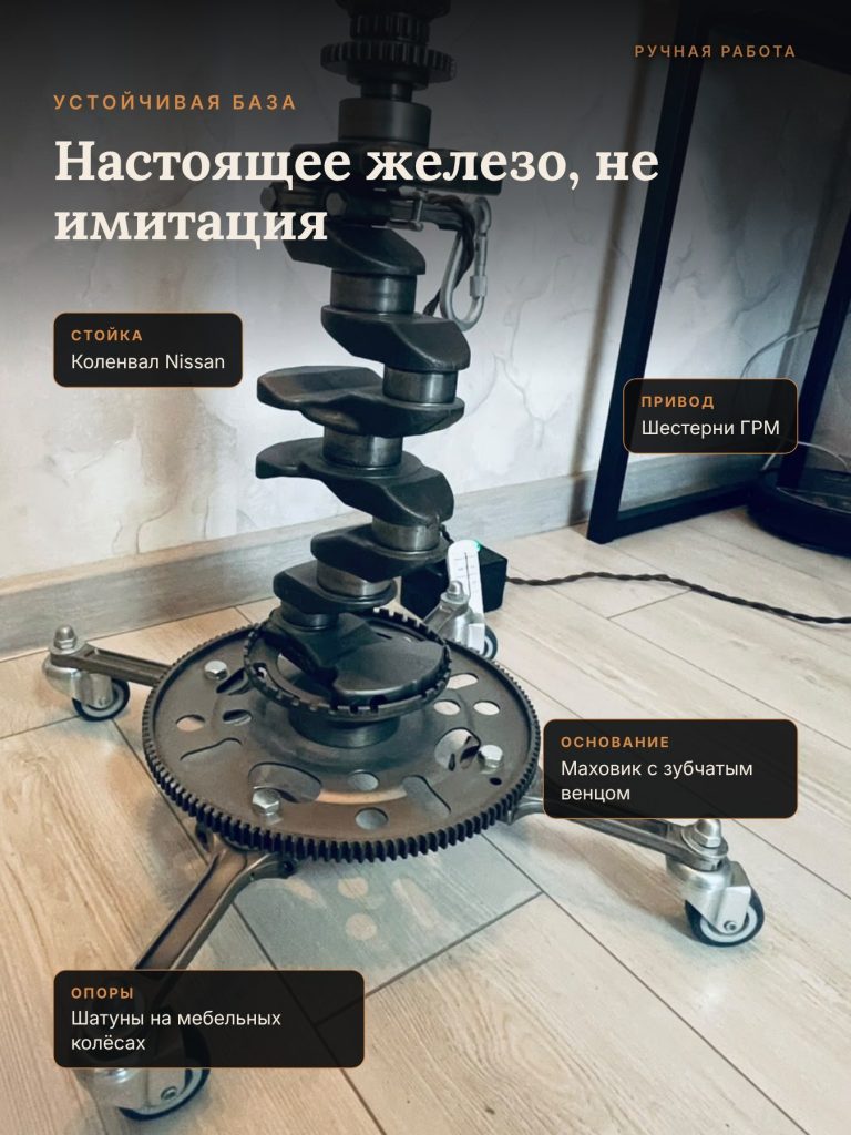 Основание из маховика и шатунов на колёсах